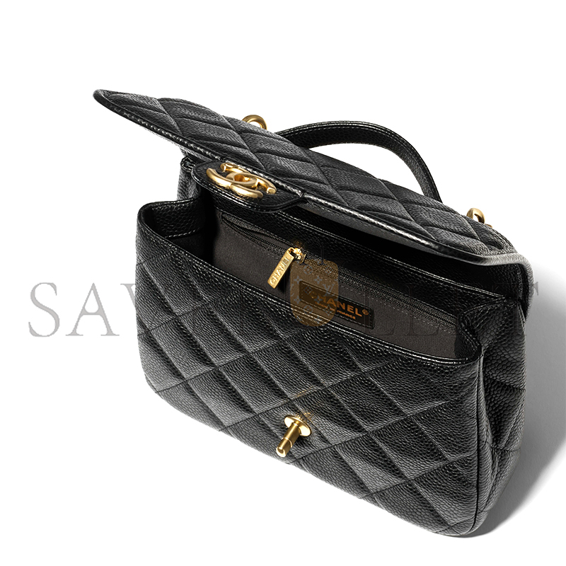 Ch*el grained shiny calfskin & gold-tone metal backpack as5347 (24*18*6cm)
